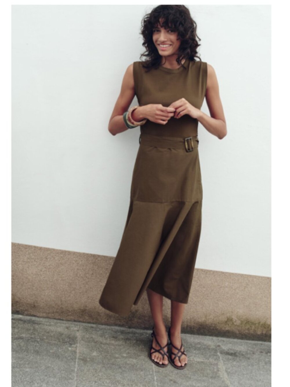 Zara Belted Midi Dress Brown | Size Small